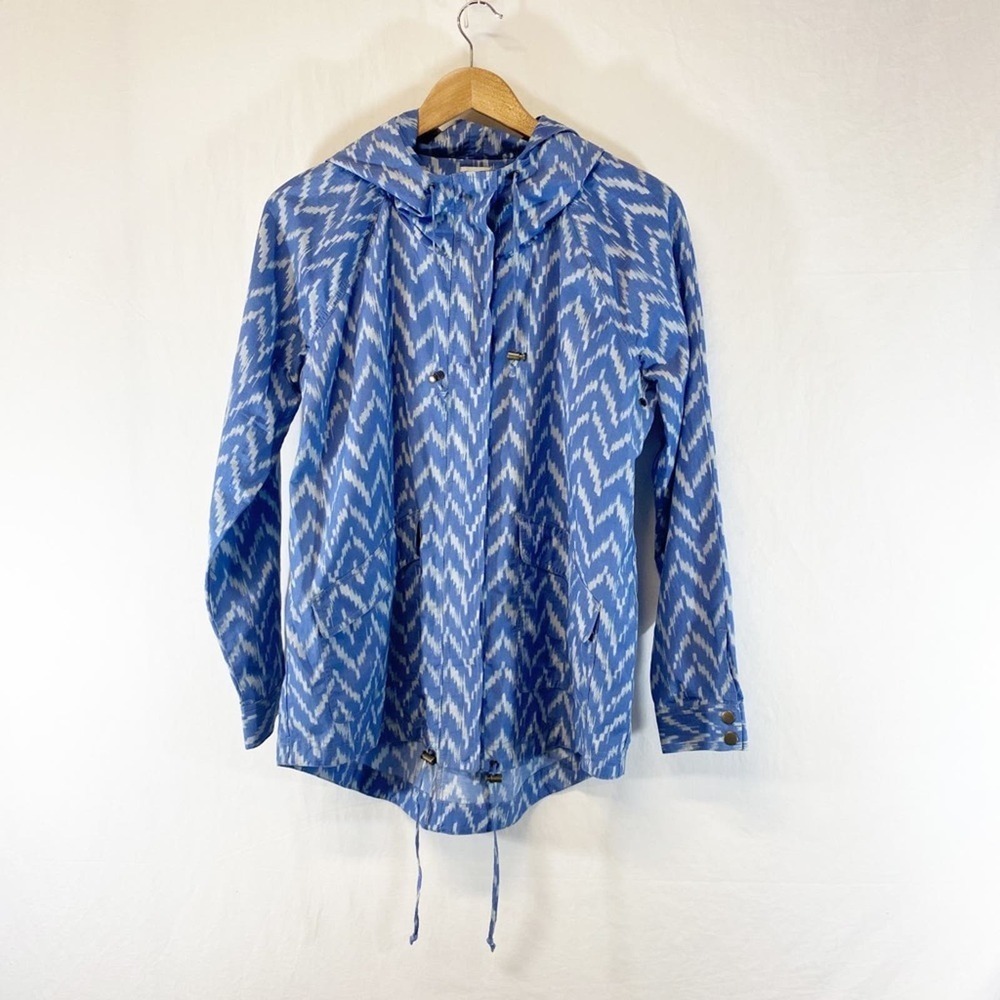 Lucky Lotus Cotton Blend Chevron Lightweight Windbreaker Jacket Blue Size M